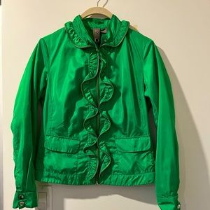 SoLo Moda Green Ruffle Nylon Casual Jacket/Blazer Sz. 4/S *EUC* MSRP: $299+tax